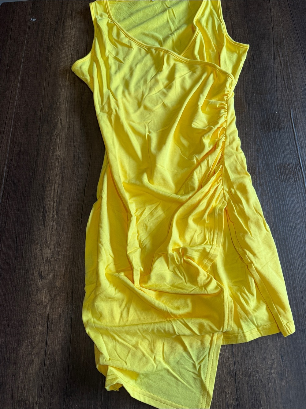 Bright Yellow Asymmetrical Ruched Dress